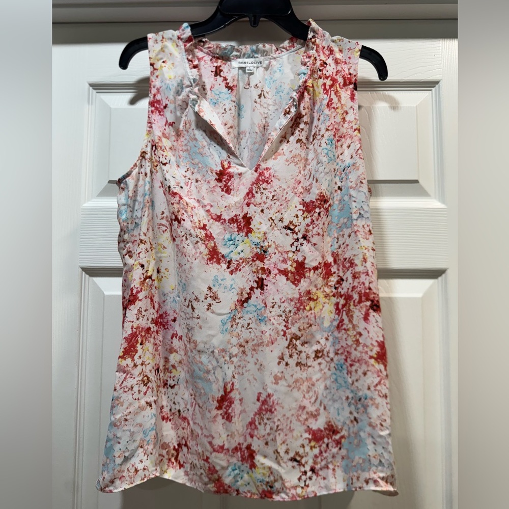 Rose & Olive Ruffled Pink and White Sleeveless Tank